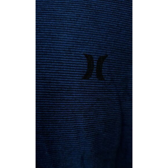 Hurley Mens XL Dark Blue Pin Striped Short Sleeve 1/4 Button Polo Logo T-Shirt - Picture 2 of 12